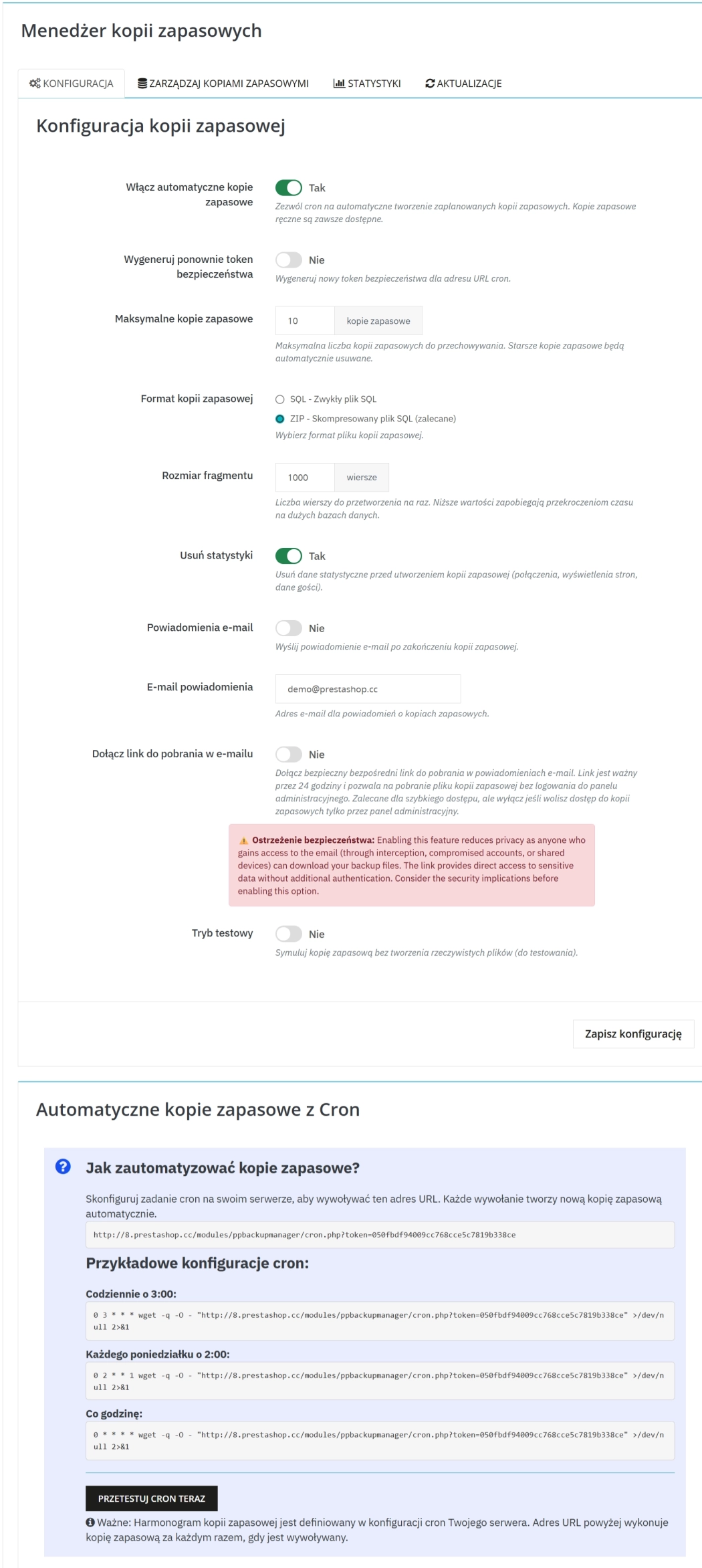 Backup Manager — kopie zapasowe bazy danych dla PrestaShop