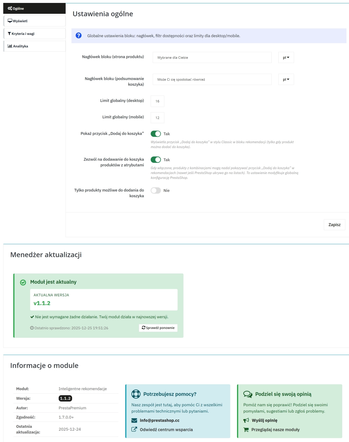Moduł rekomendacji produktów dla PrestaShop