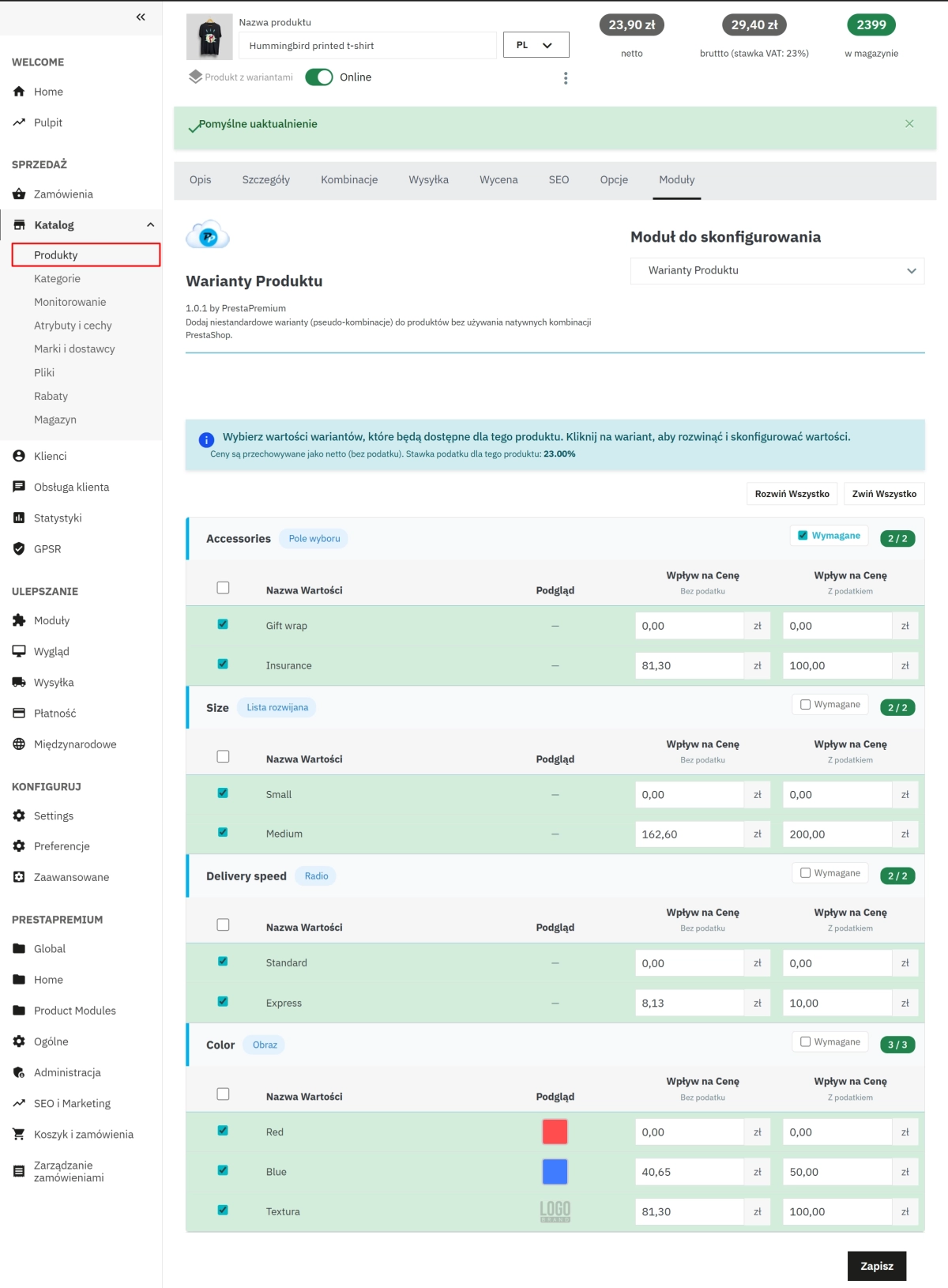 Pola Dodatkowe i Opcje Produktu PrestaShop – Bez Kombinacji | PrestaPremium