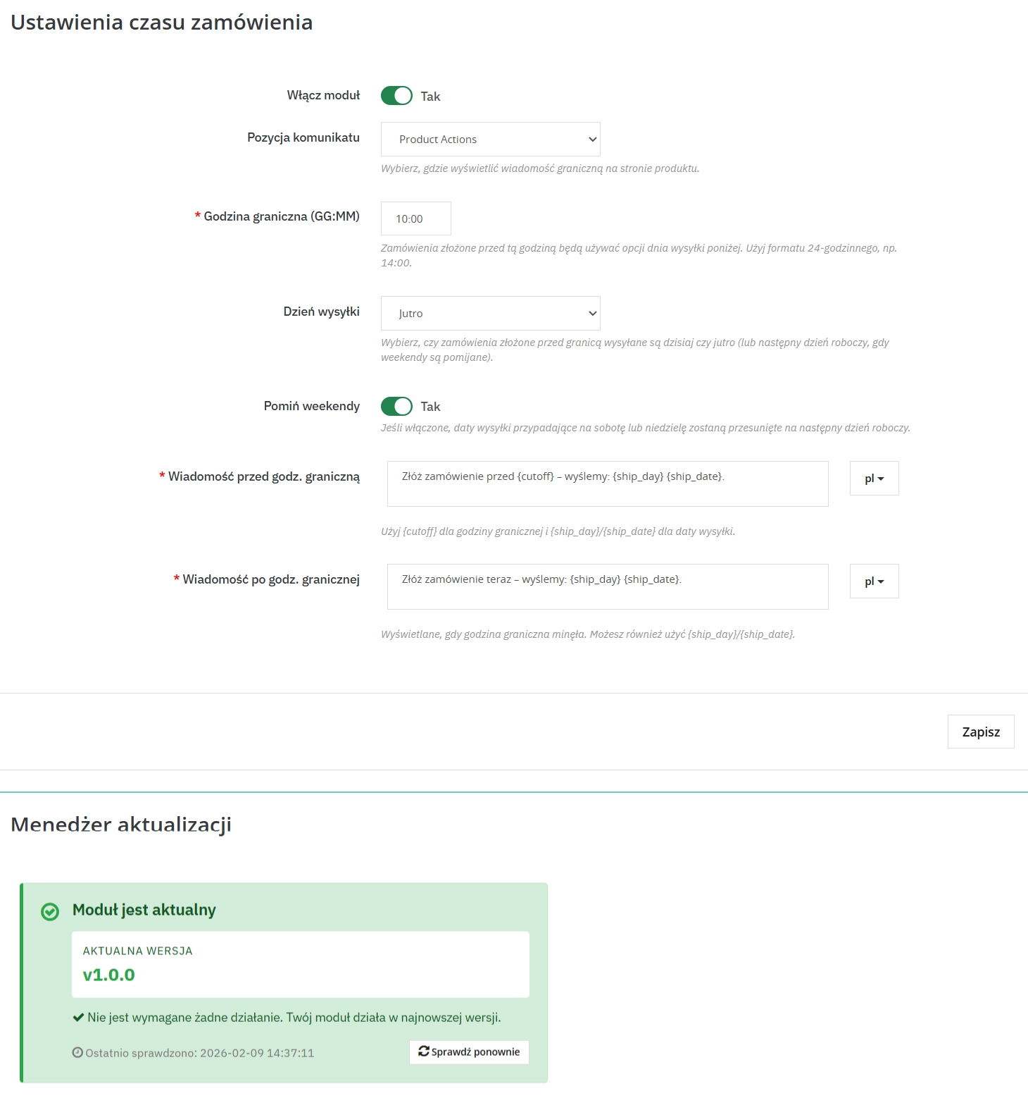 PrestaShop Order Cutoff Time Free – Dynamiczny Czas Wysyłki