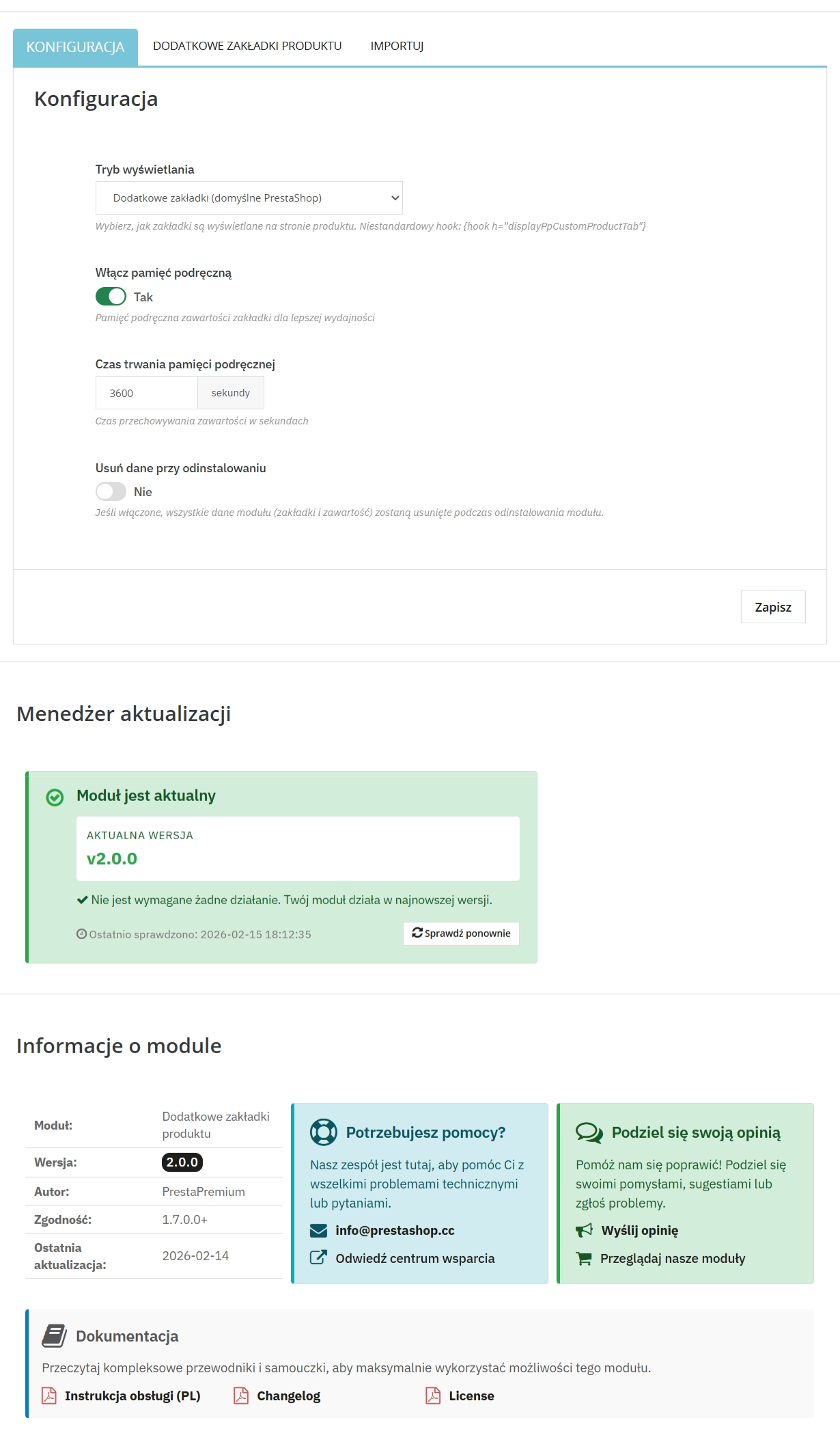 PrestaShop Extra Product Tabs Module + CSV Import