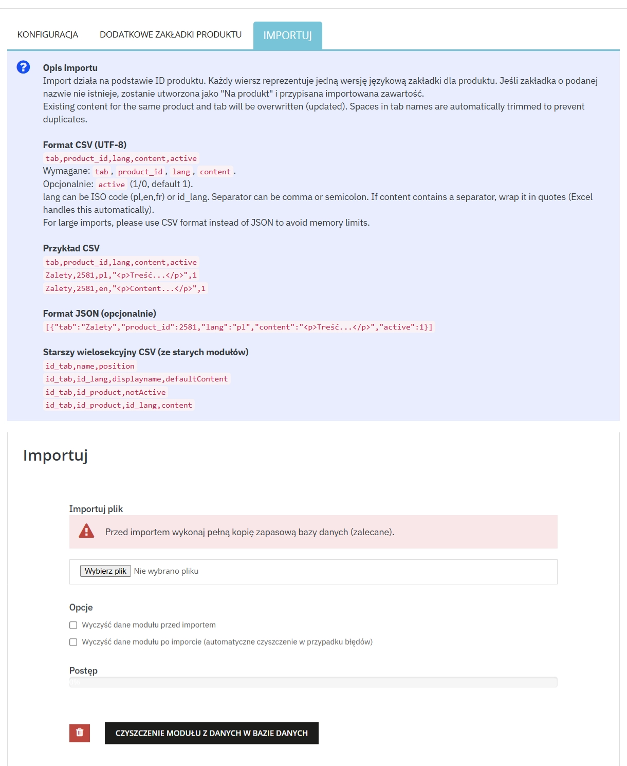 PrestaShop Extra Product Tabs Module + CSV Import