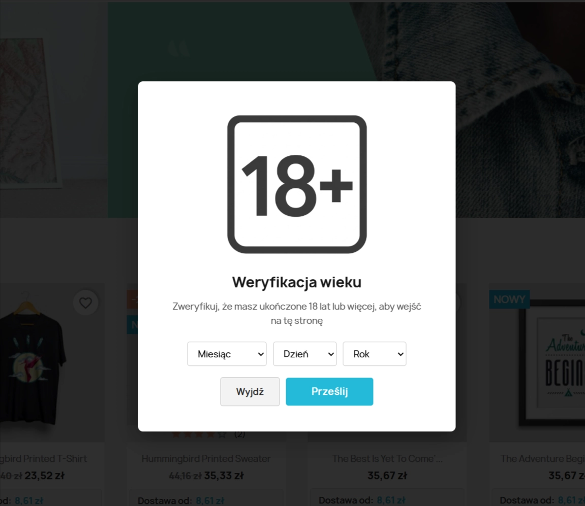 Moduł Weryfikacji Wieku PrestaShop (Age Gate) - Wersja Standard