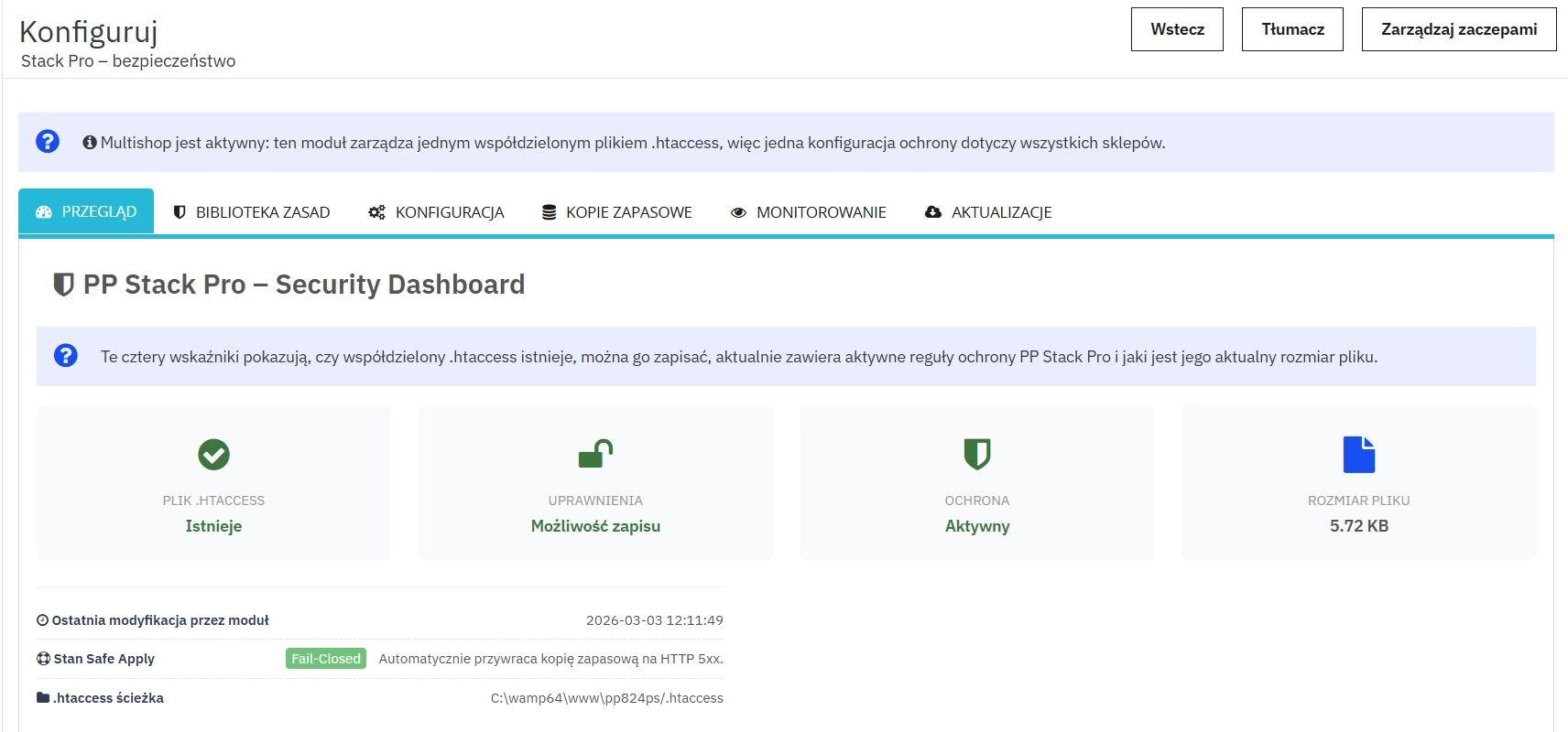 Zaawansowany generator optymalizacji ruchu i wydajności PrestaShop (htaccess)