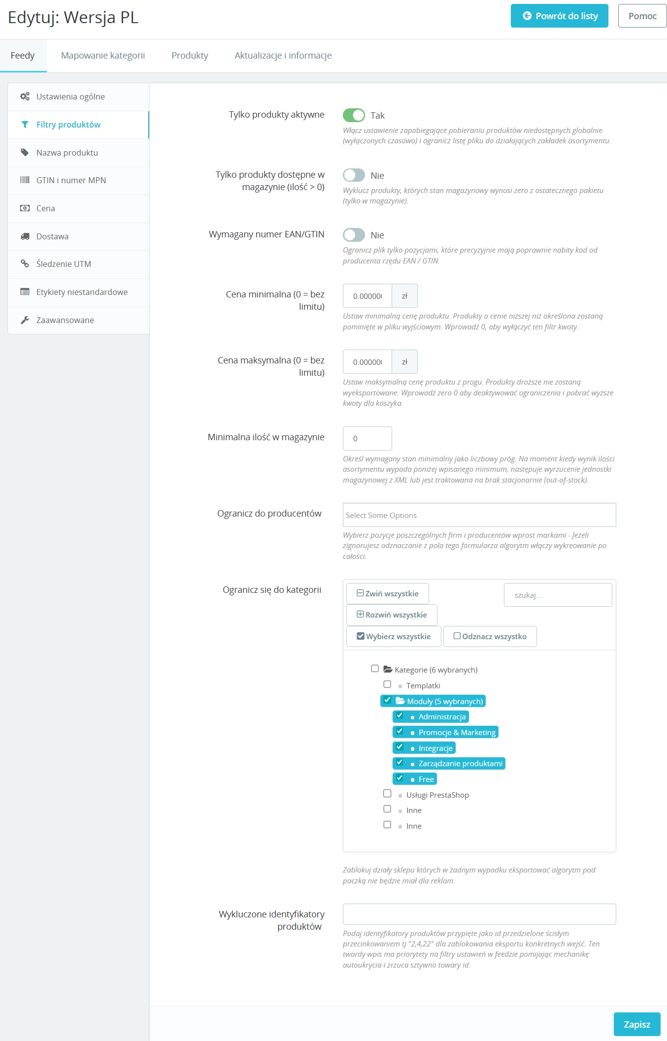 Product Feed – Google Shopping dla PrestaShop (Wersja Pro)