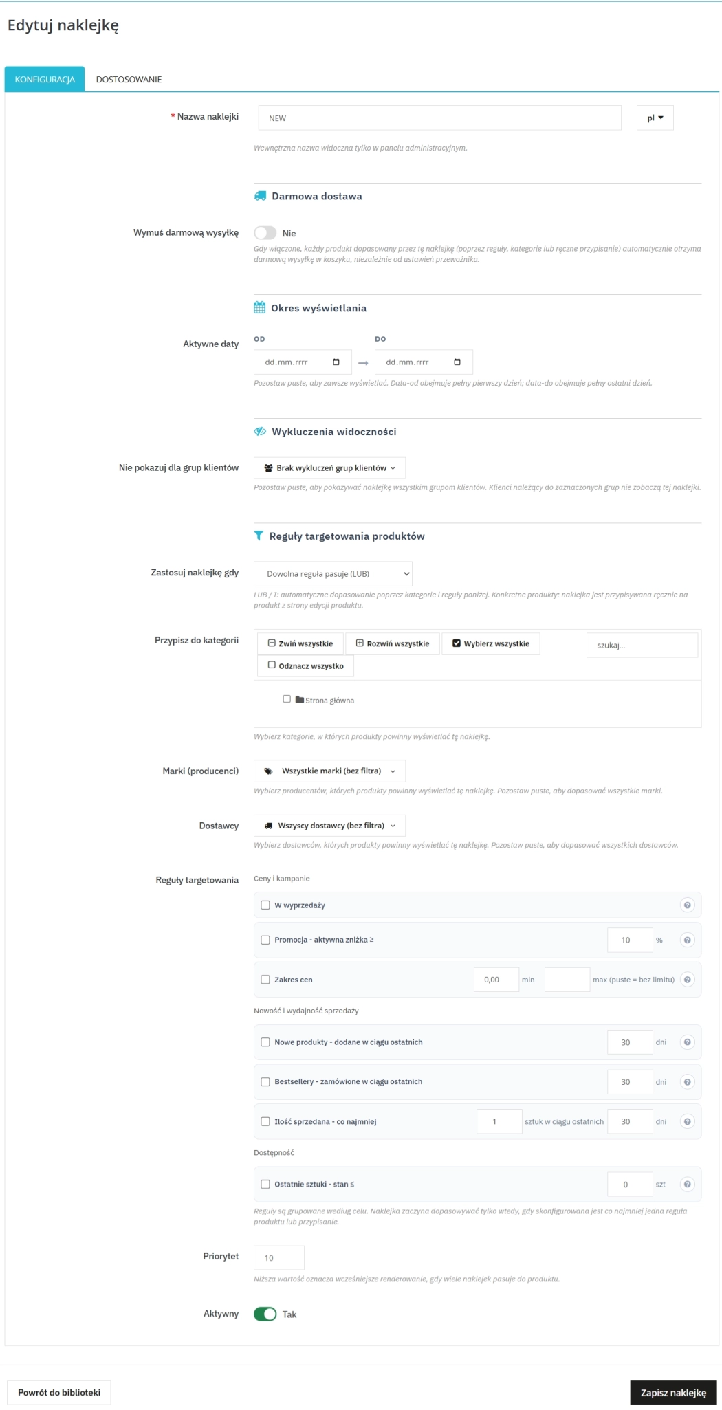 Product Stickers – Dynamiczne etykiety PrestaShop