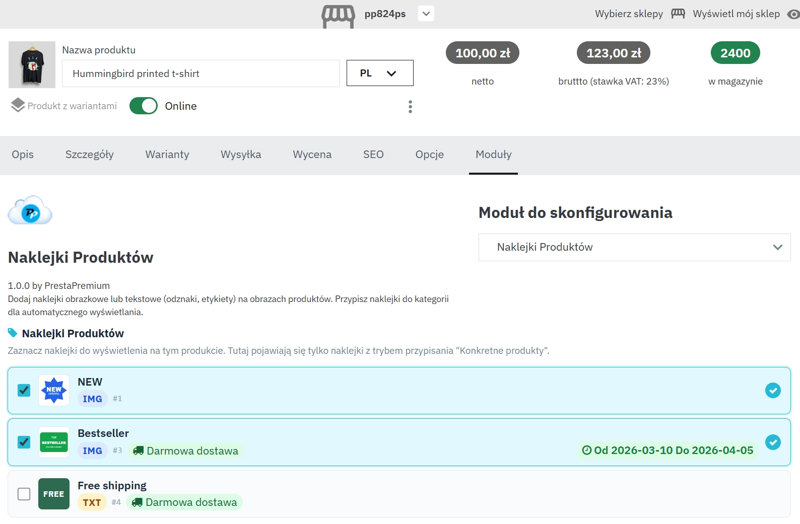 Product Stickers – Dynamiczne etykiety PrestaShop