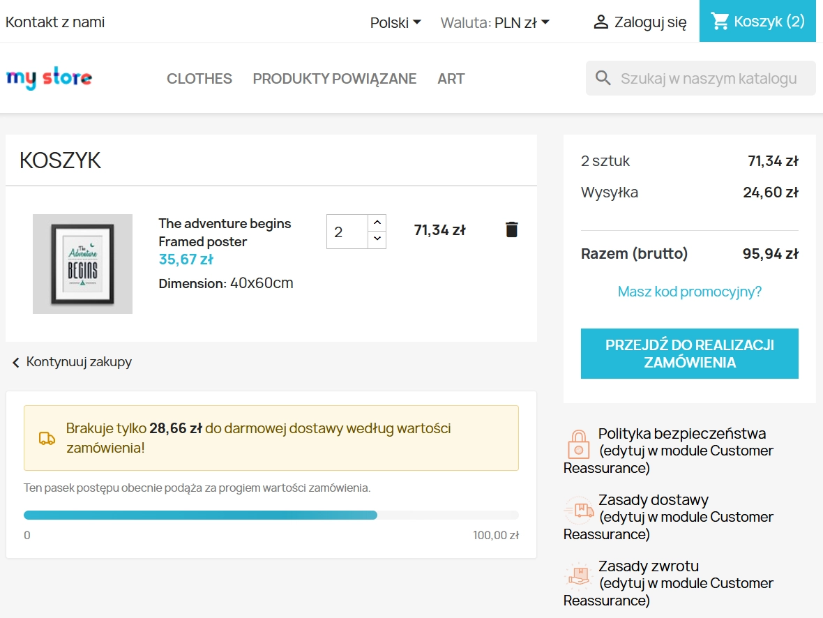 Pasek darmowej dostawy i szacowany koszt wysyłki dla PrestaShop