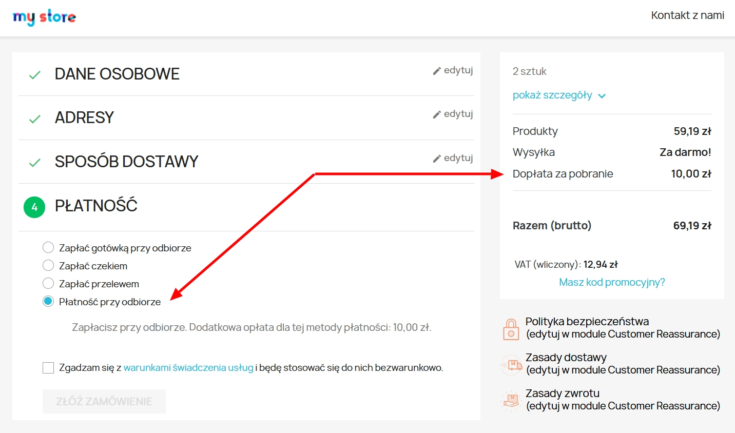 Płatność przy odbiorze (COD) z opłatą – moduł PrestaShop