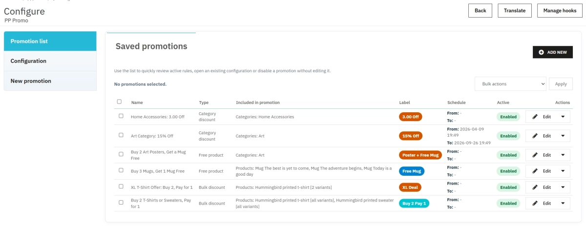 PrestaShop promotion module - Buy X Get Y, free gifts and basket discounts