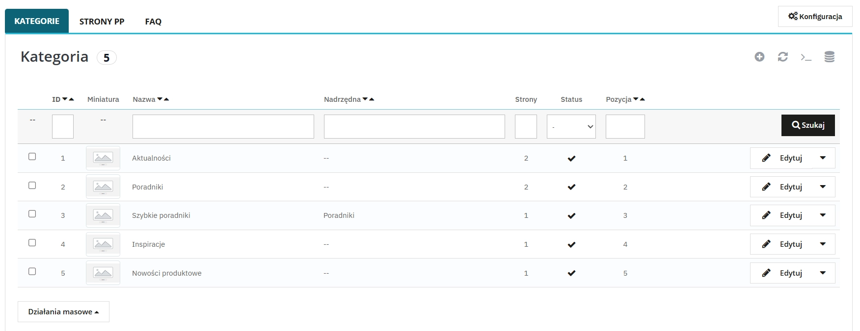 System stron PrestaShop – kategorie, FAQ i JSON-LD