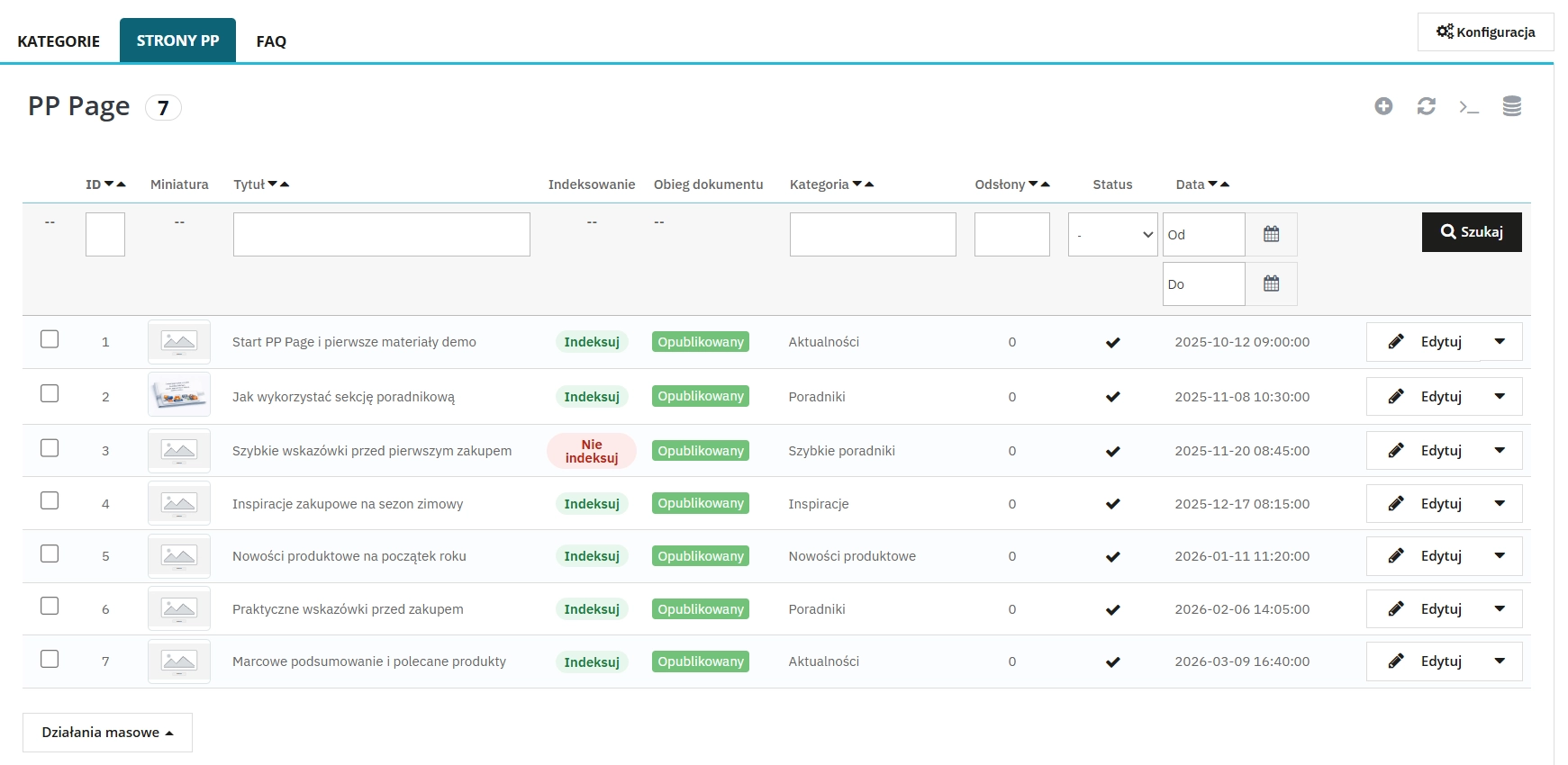 System stron PrestaShop – kategorie, FAQ i JSON-LD