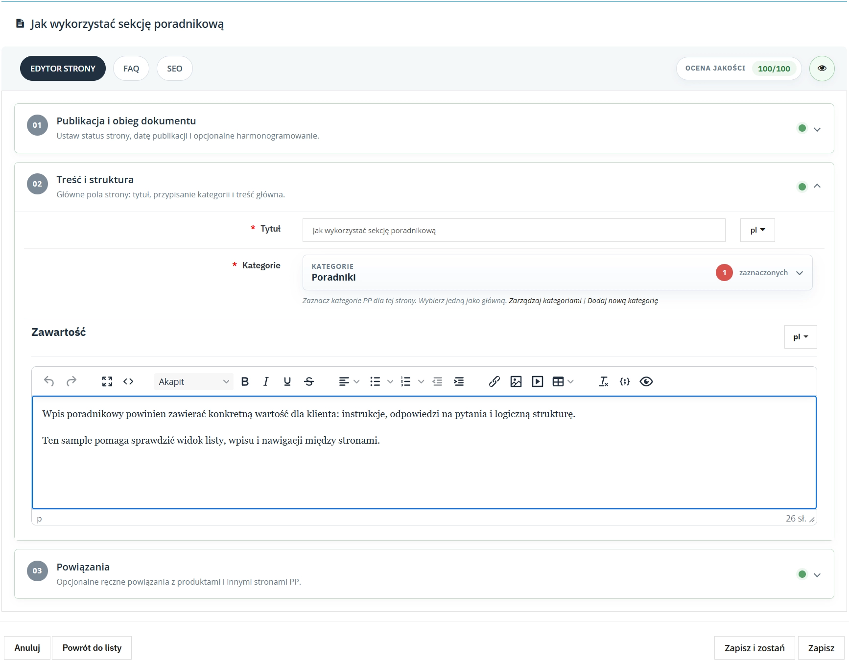 System stron PrestaShop – kategorie, FAQ i JSON-LD