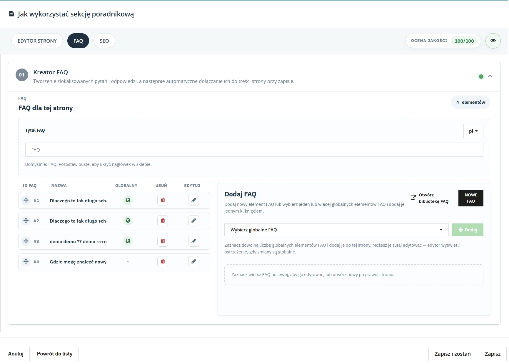 System stron PrestaShop – kategorie, FAQ i JSON-LD