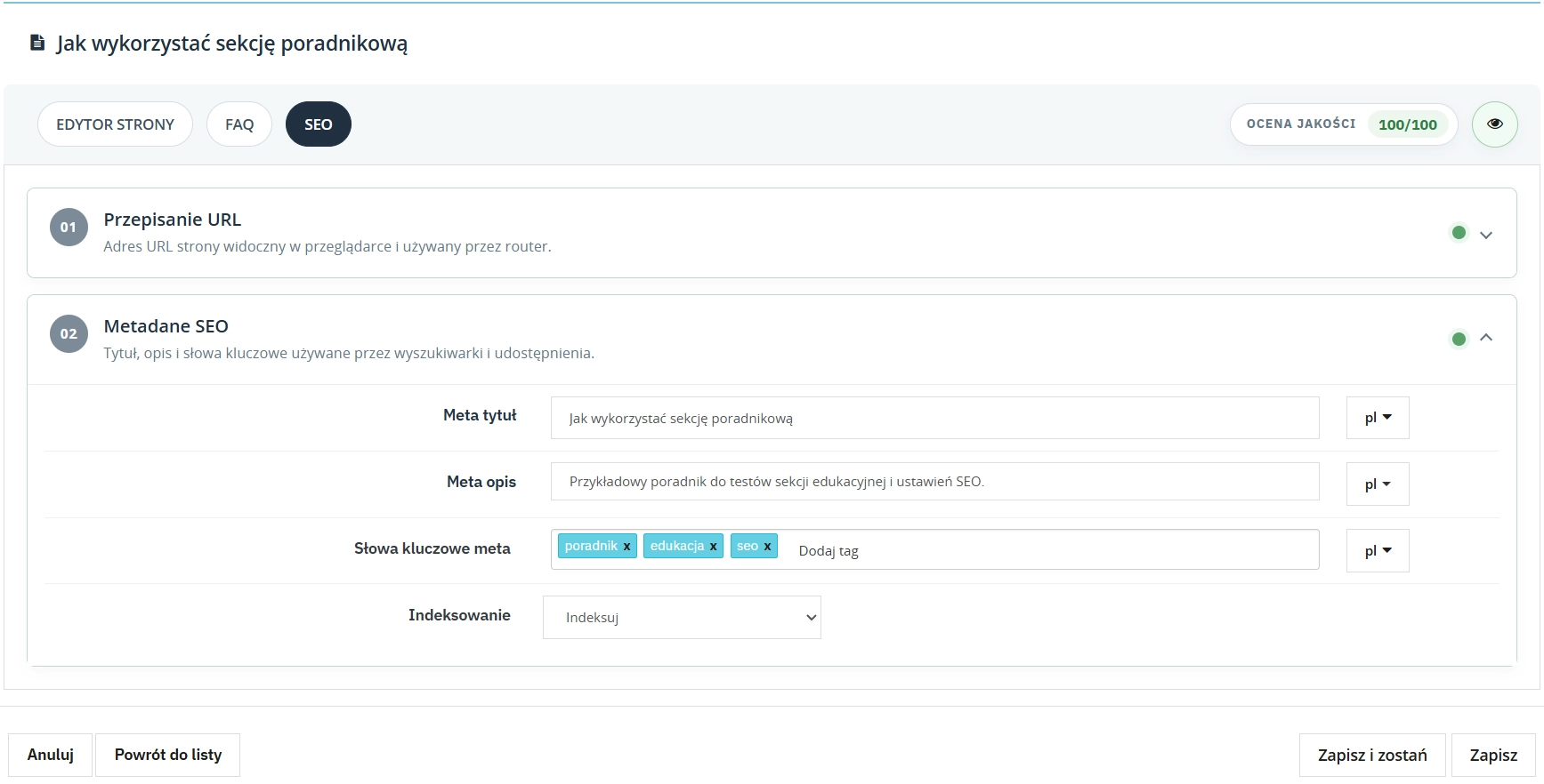 System stron PrestaShop – kategorie, FAQ i JSON-LD