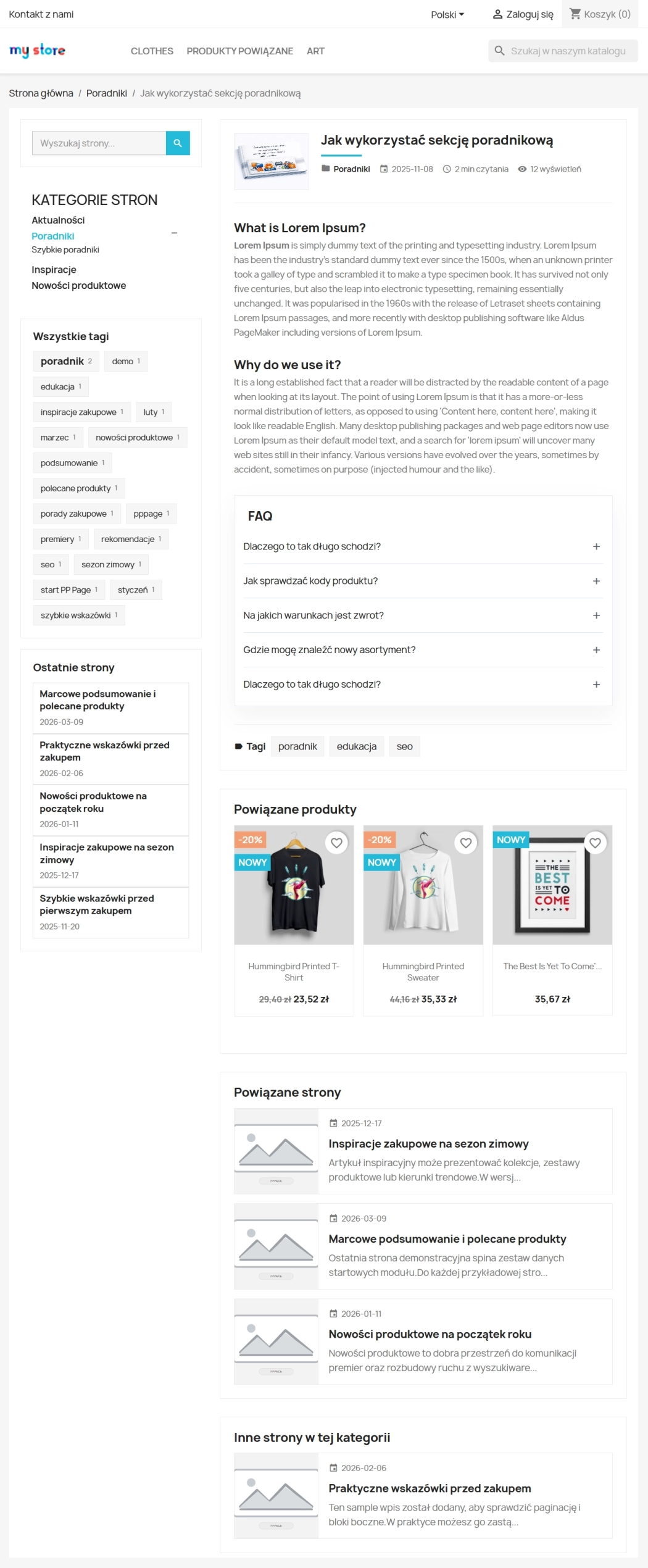 System stron PrestaShop – kategorie, FAQ i JSON-LD
