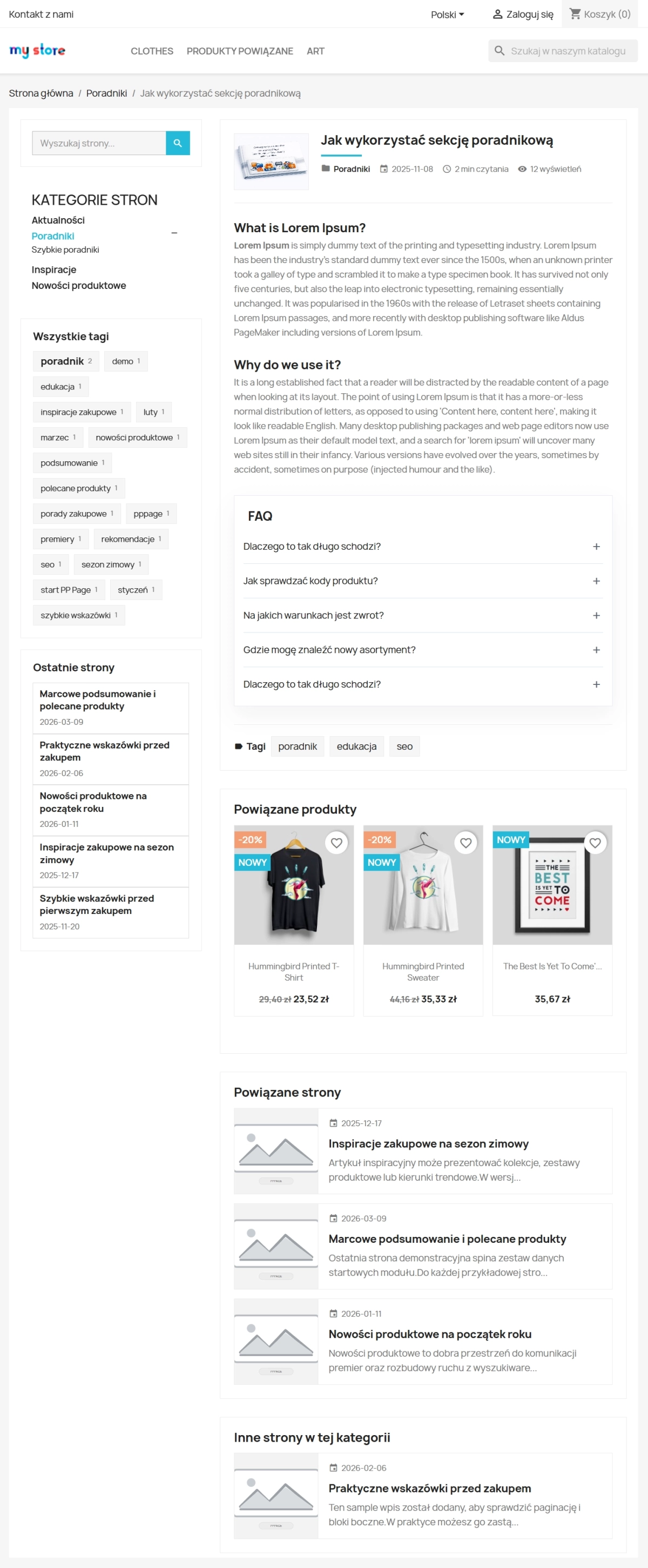 System stron PrestaShop – kategorie, FAQ i JSON-LD