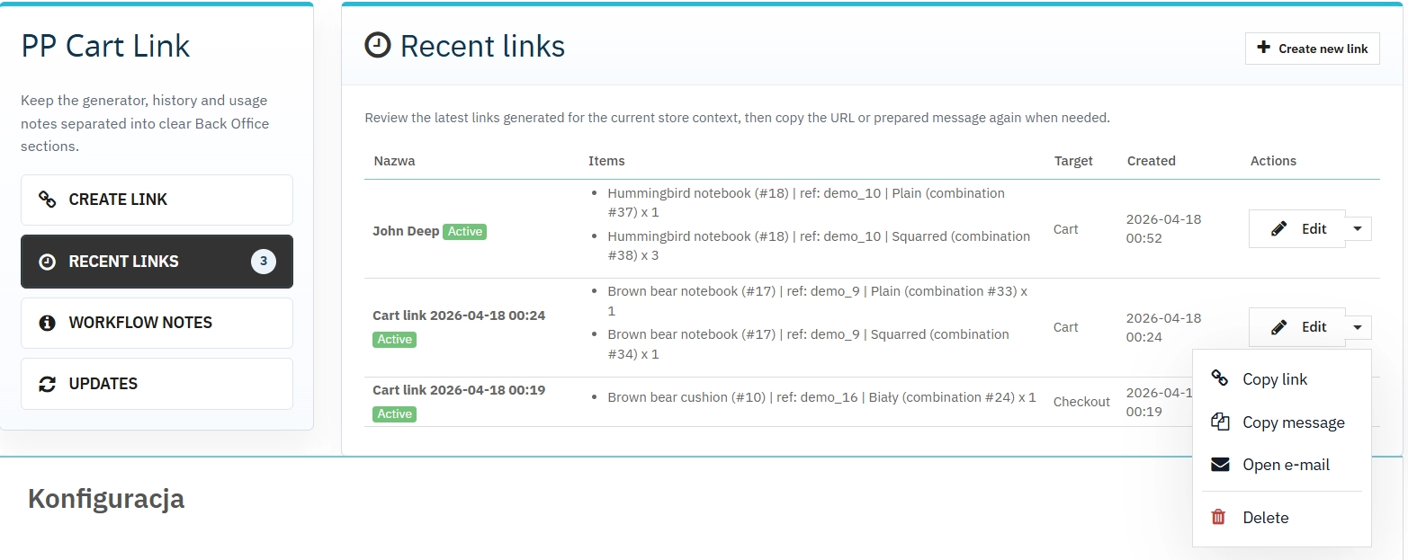 Ready-made cart link for PrestaShop | free module