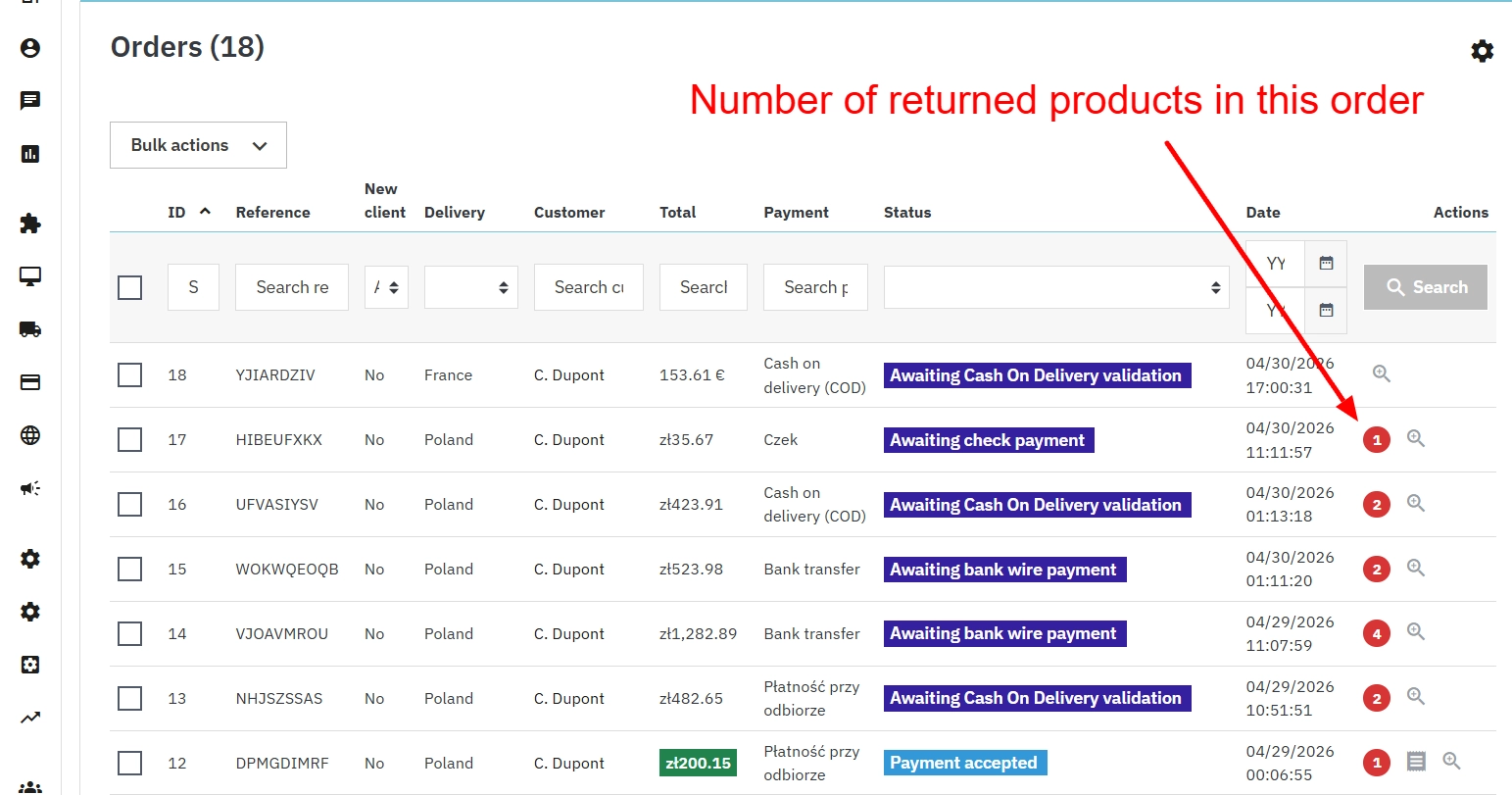 PrestaShop withdrawal module for full and partial returns