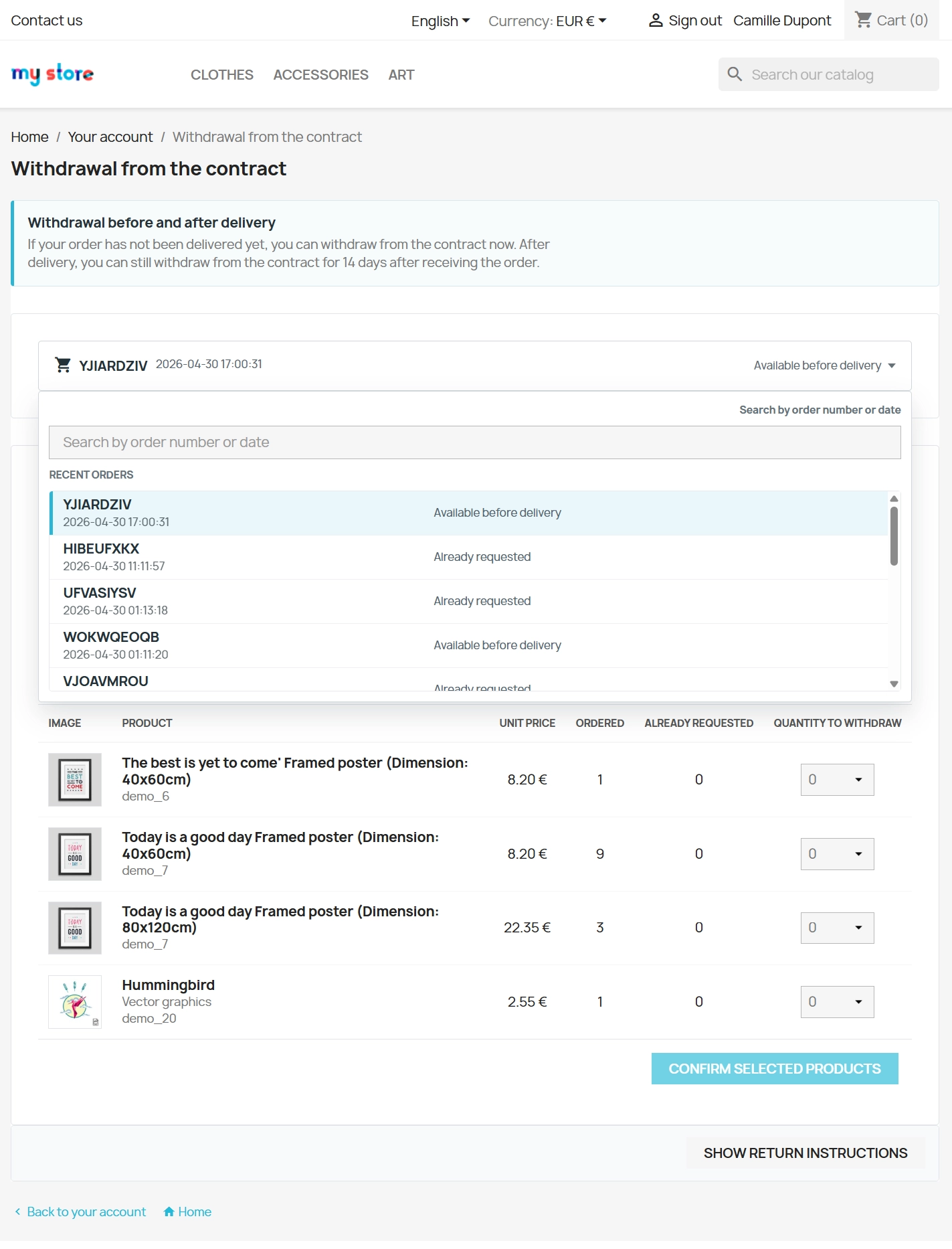 Odstąpienie od umowy PrestaShop dla pełnych i częściowych zwrotów