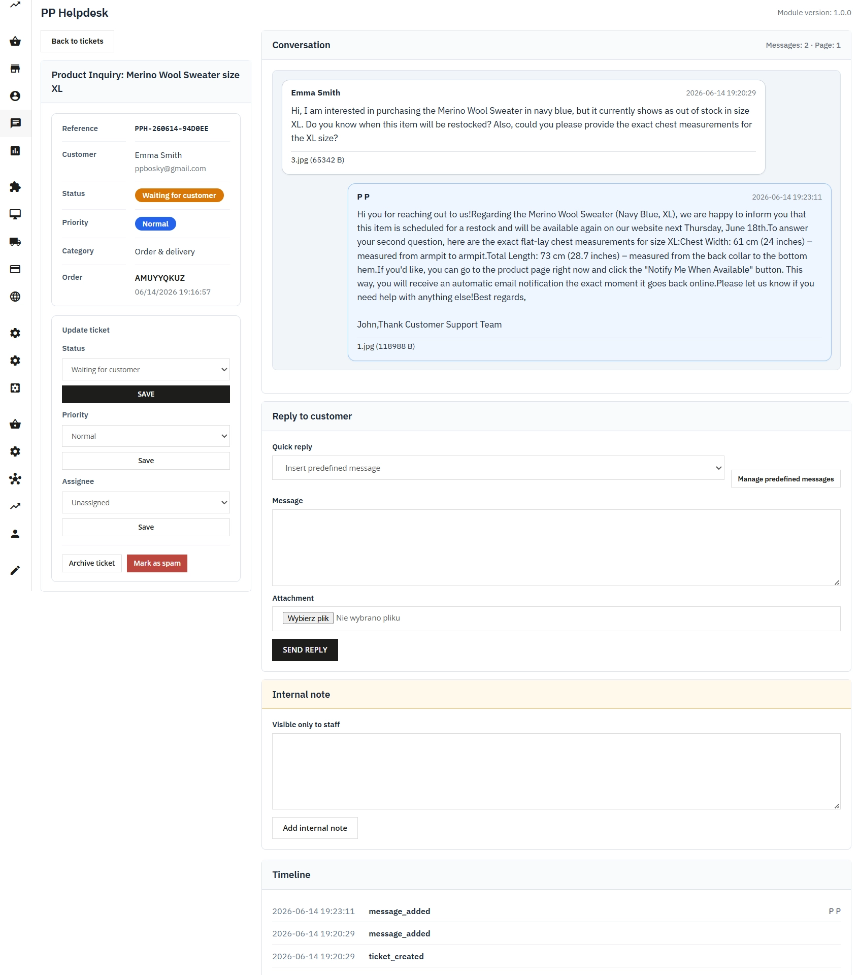 Helpdesk ticketing system for PrestaShop — customer support