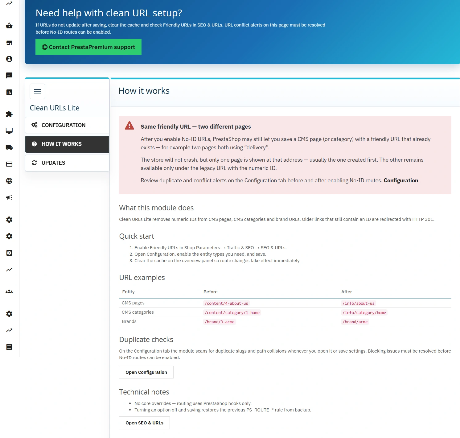 Darmowy moduł usuwający ID z URL (CMS, marki) – PrestaShop 8/9