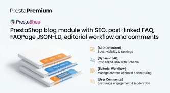 PrestaShop blog module with SEO, FAQ, workflow and comments