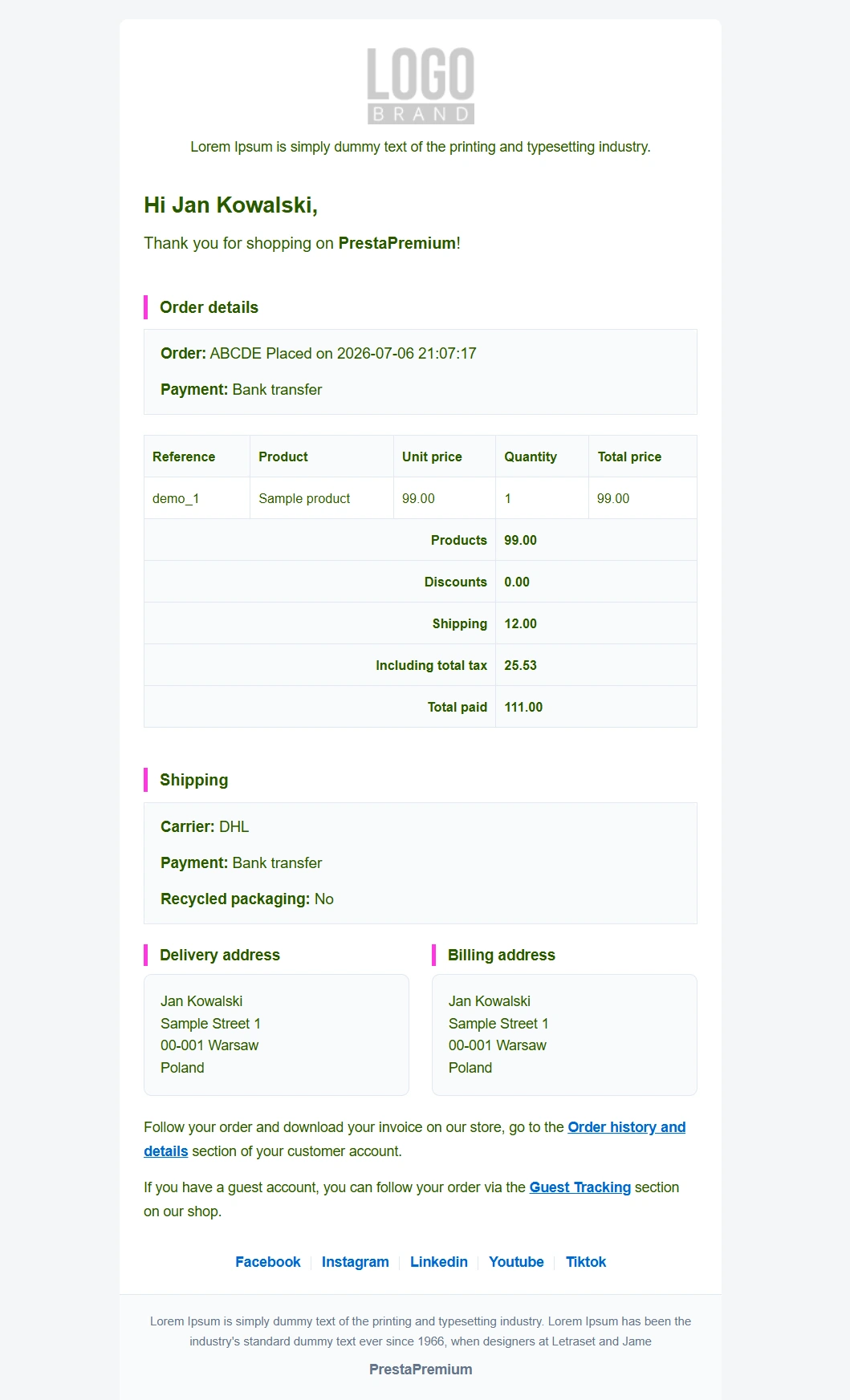 PrestaShop Email Templates + Configuration