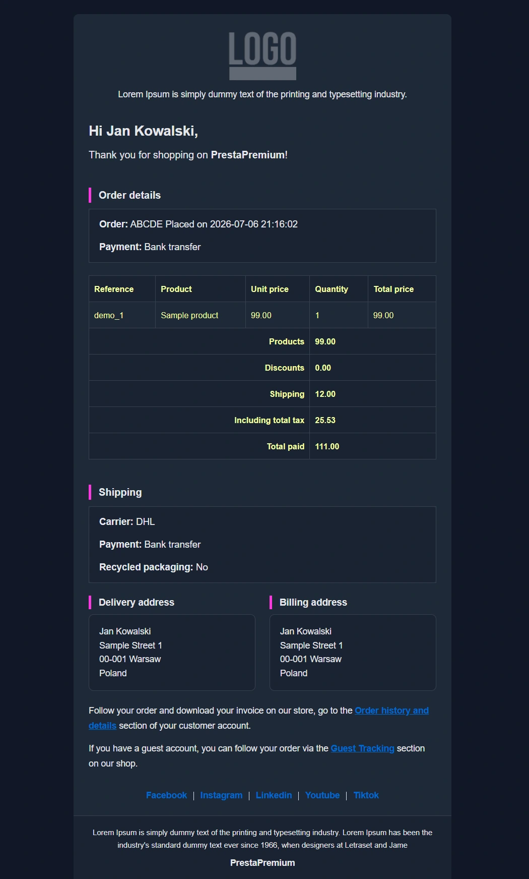 PrestaShop Email Templates + Configuration