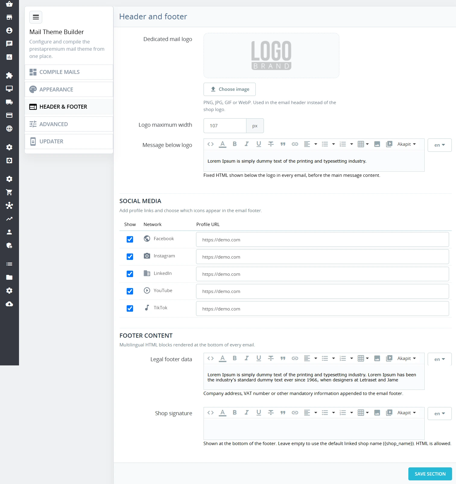 PrestaShop Email Templates + Configuration
