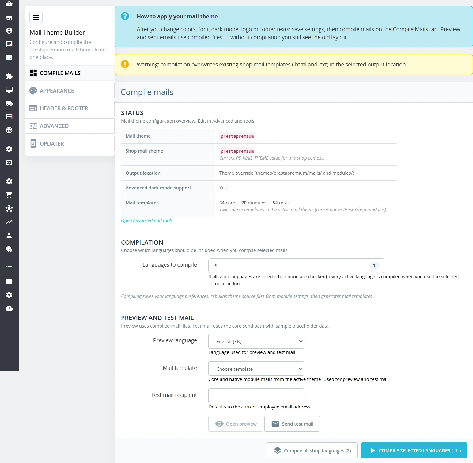 PrestaShop Email Templates + Configuration