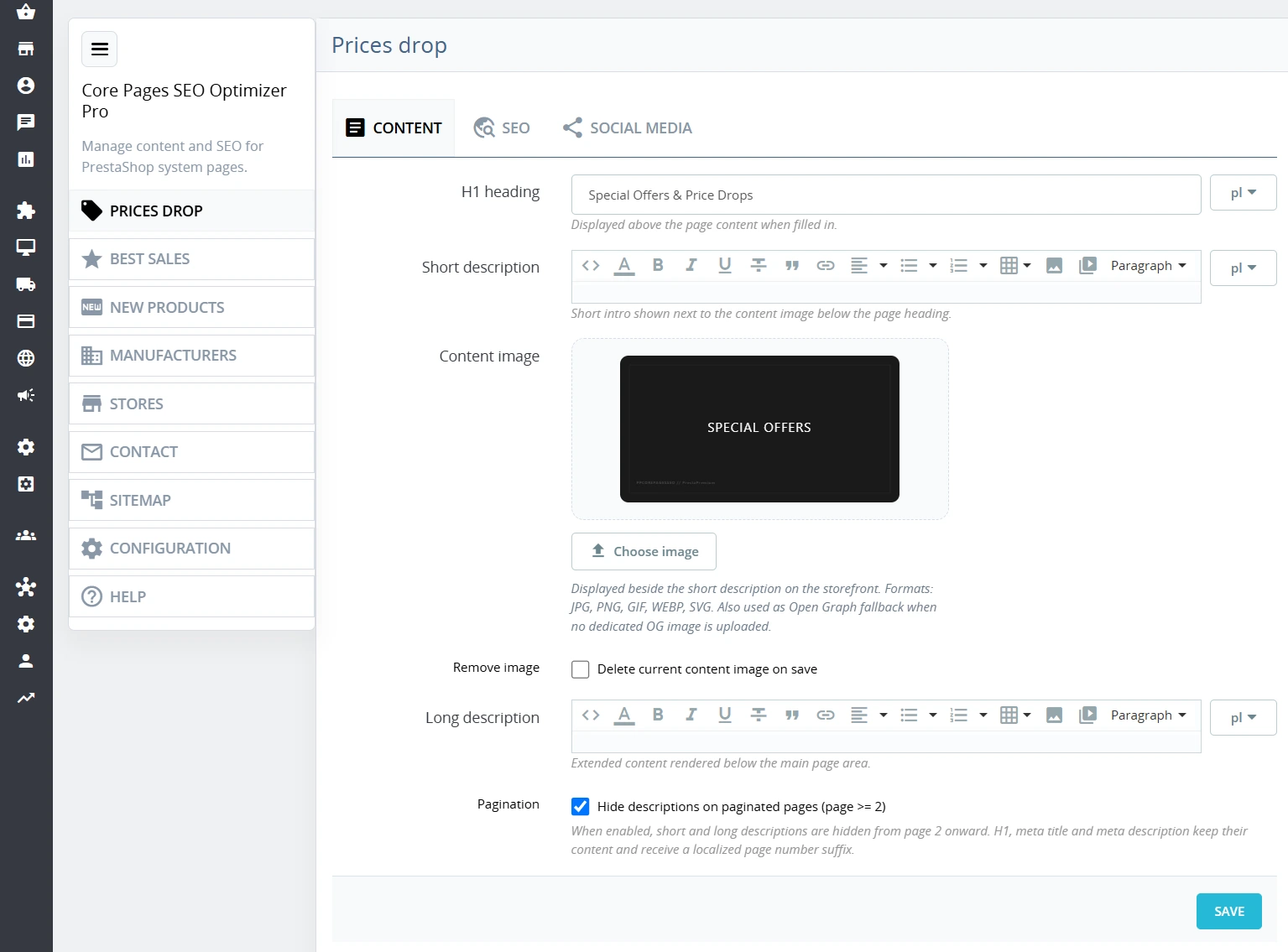 HTML Descriptions and SEO for PrestaShop Promo & New Pages