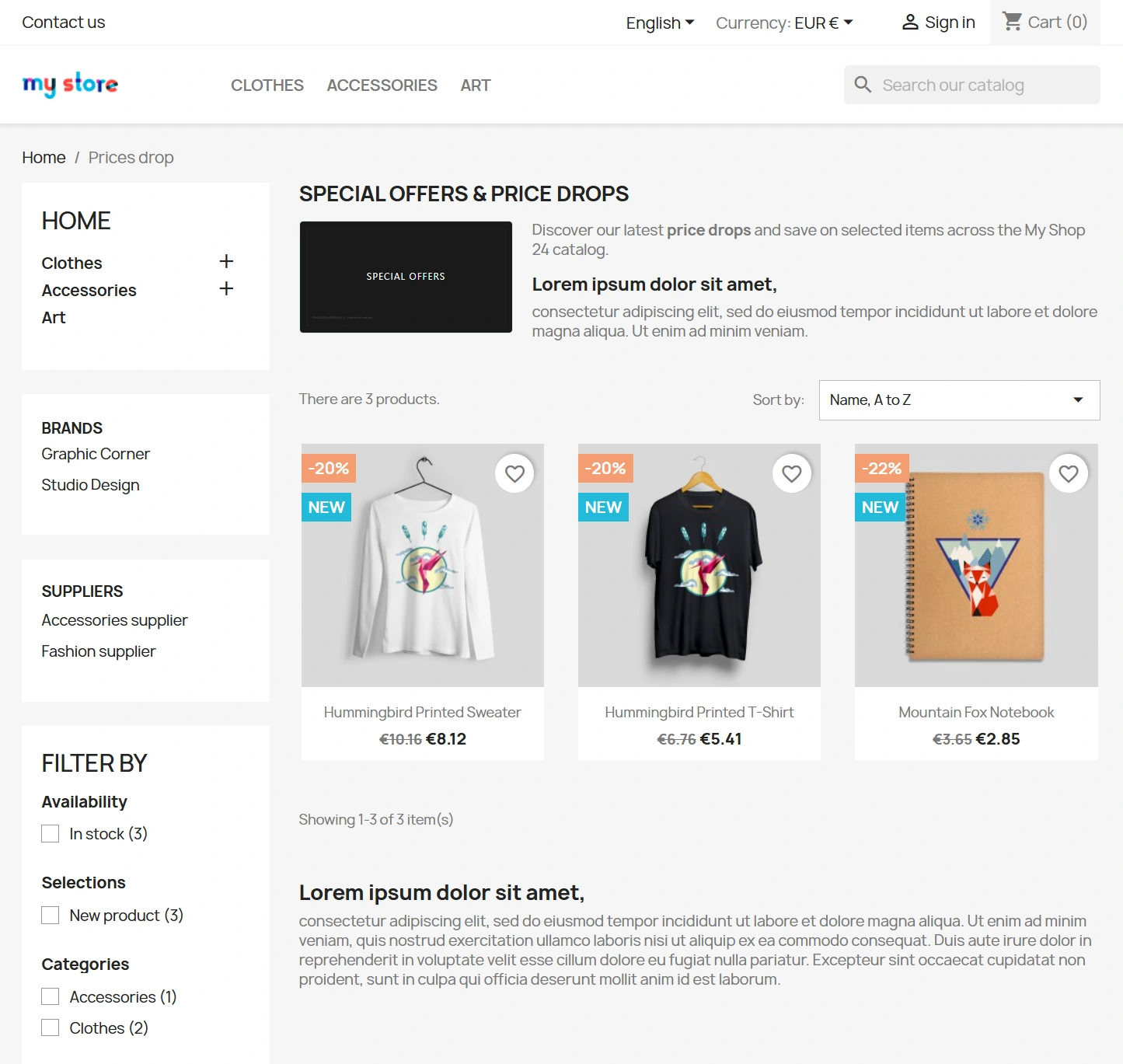 Opisy HTML i SEO stron Promocji i Nowości w PrestaShop