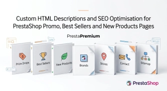 Opisy HTML i SEO stron Promocji i Nowości w PrestaShop