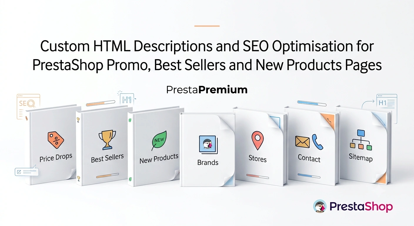 Opisy HTML i SEO stron Promocji i Nowości w PrestaShop
