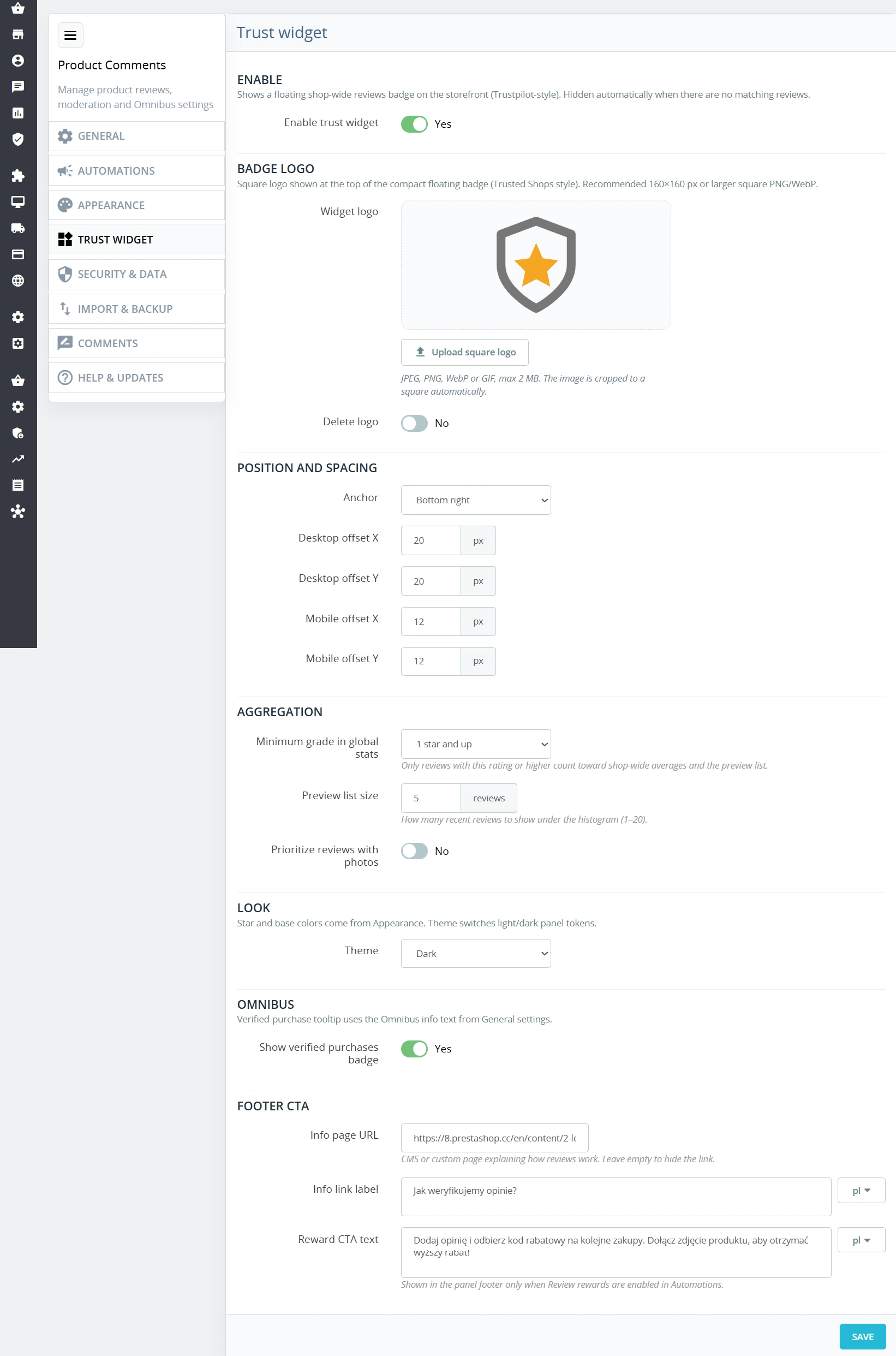 Moduł Opinii i Recenzji PrestaShop – widget, Omnibus, Zdjęcia, Kupony