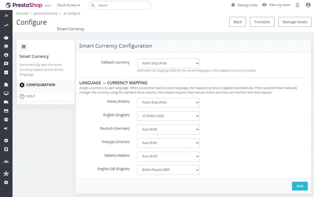 PP Smart Currency for PrestaShop - automatic currency by language