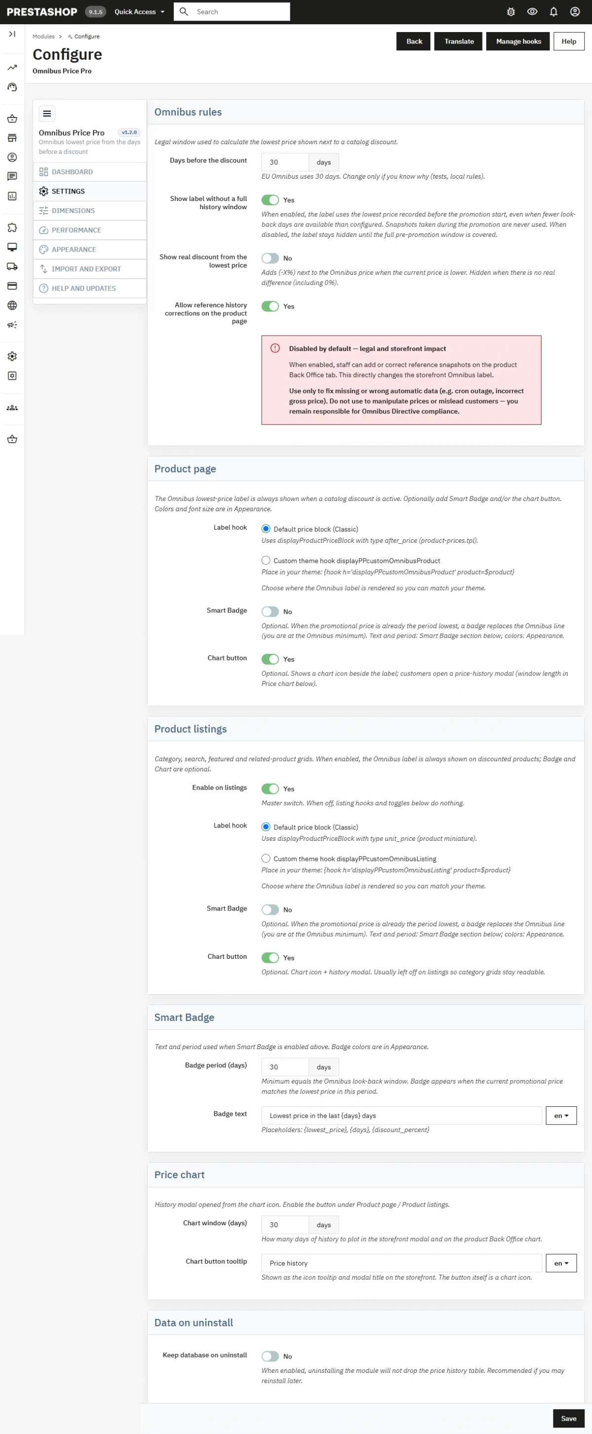 PrestaShop Omnibus Price Pro Module: 30-Day History & Edit
