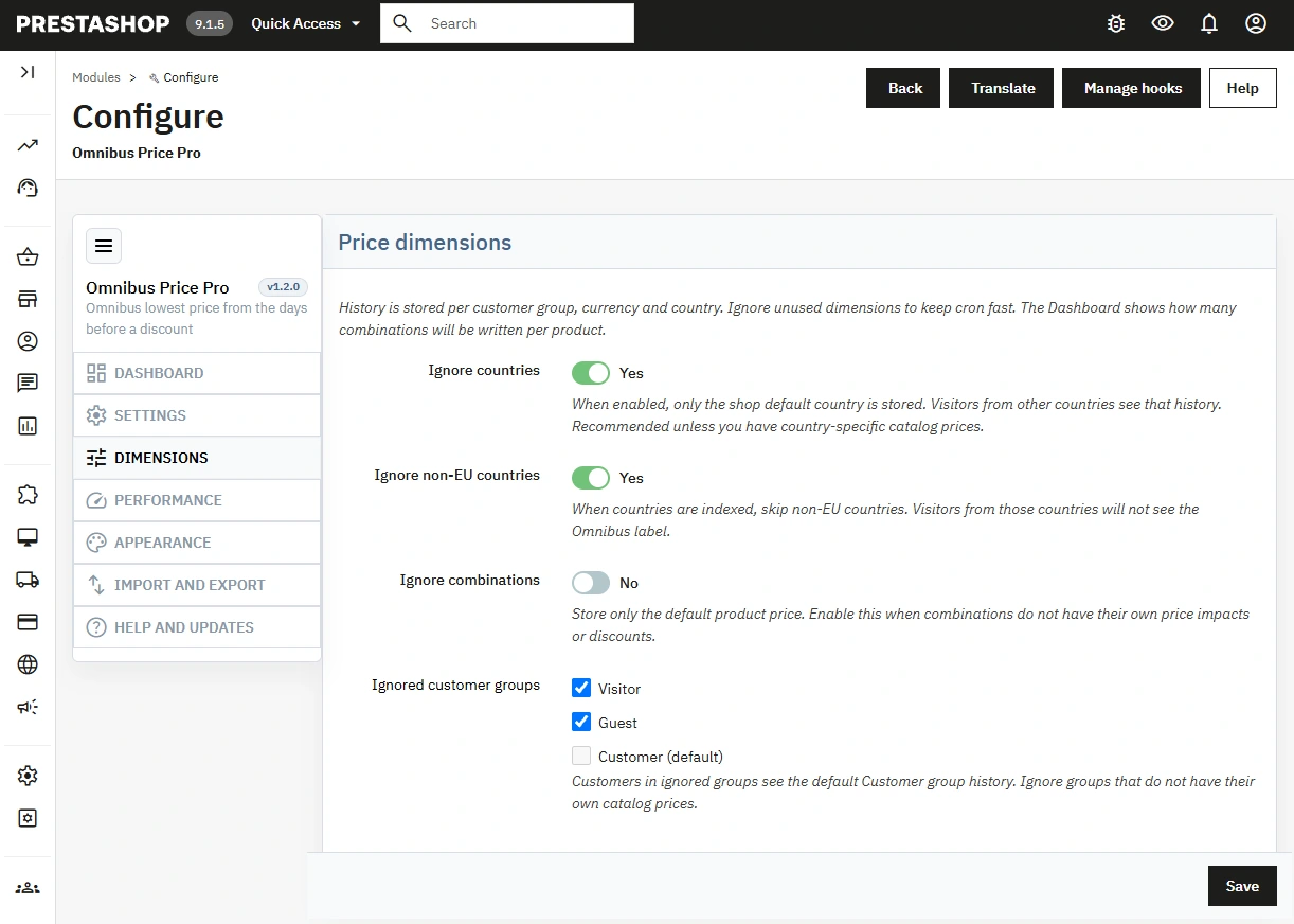 PrestaShop Omnibus Price Pro Module: 30-Day History & Edit
