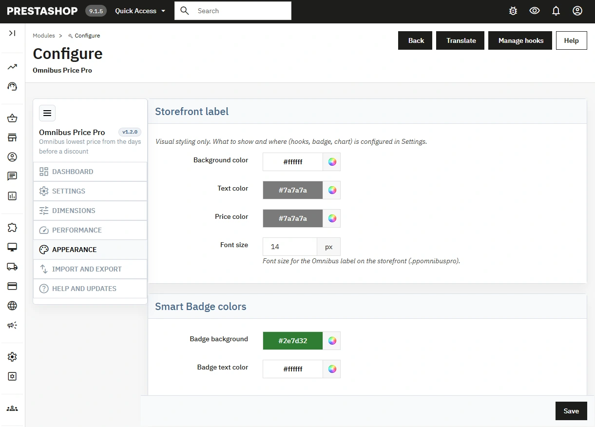 PrestaShop Omnibus Price Pro Module: 30-Day History & Edit