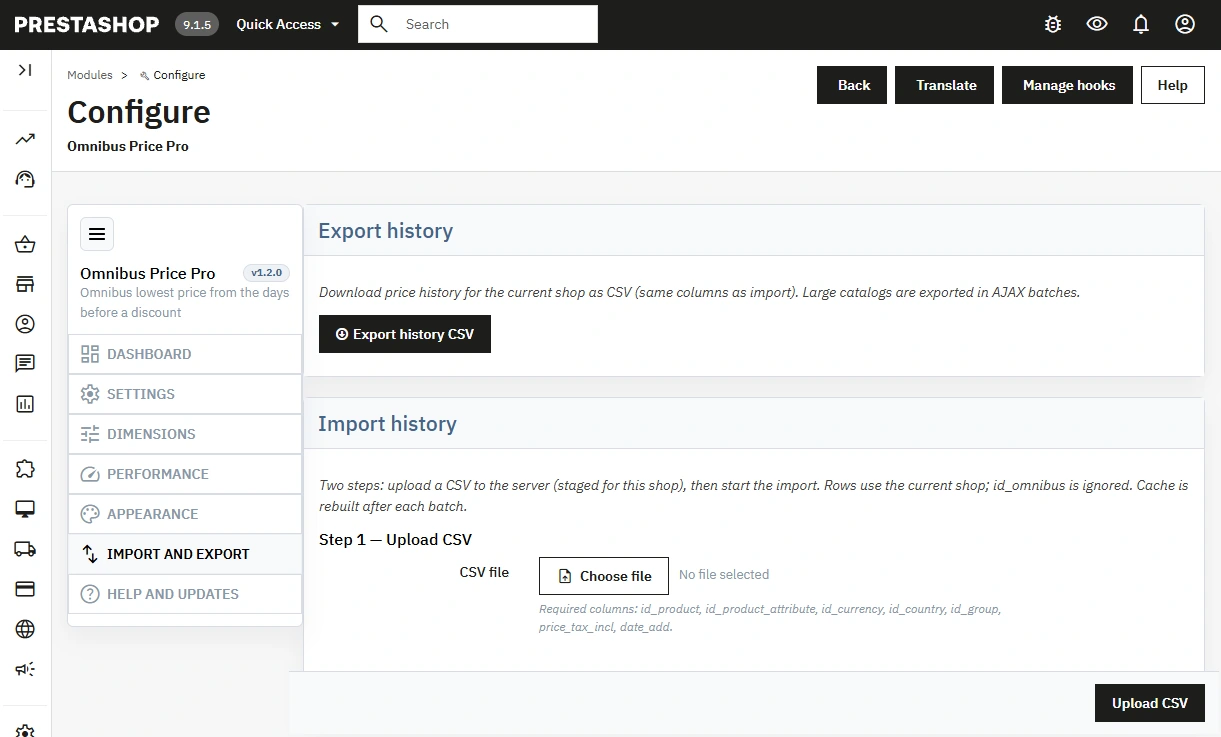 PrestaShop Omnibus Price Pro Module: 30-Day History & Edit
