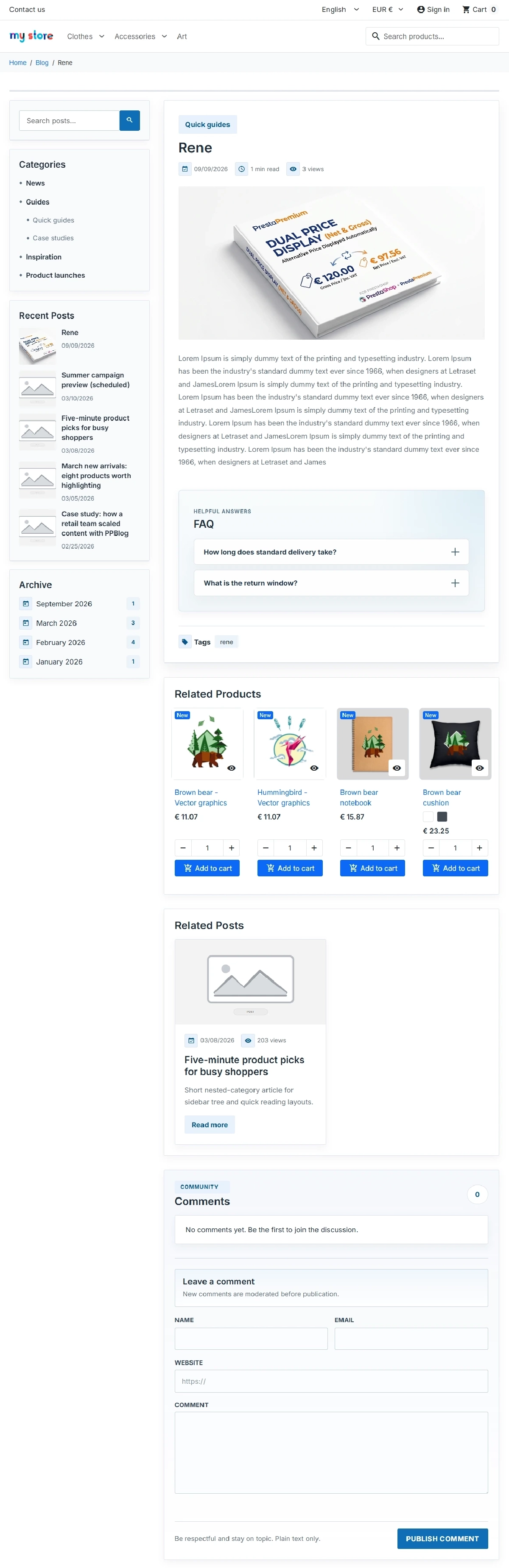 Moduł bloga PrestaShop z SEO, FAQ, workflow i komentarzami