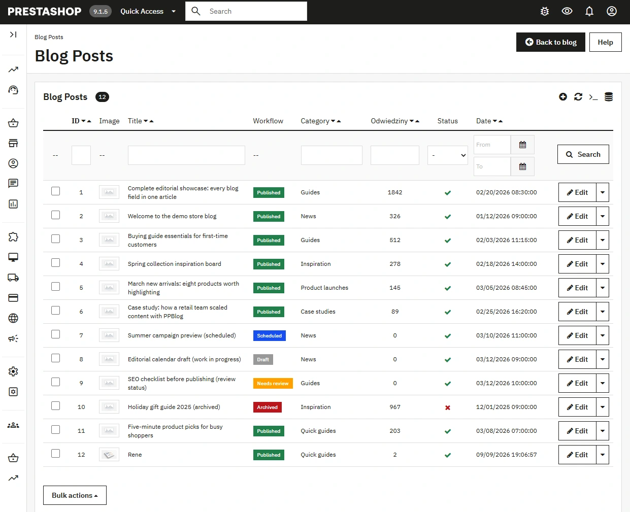 PrestaShop blog module with SEO, FAQ, workflow and comments
