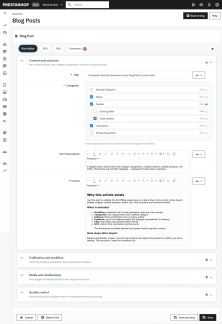 PrestaShop blog module with SEO, FAQ, workflow and comments