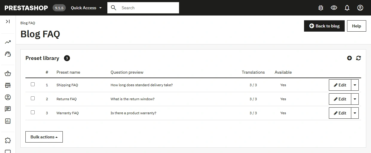PrestaShop blog module with SEO, FAQ, workflow and comments