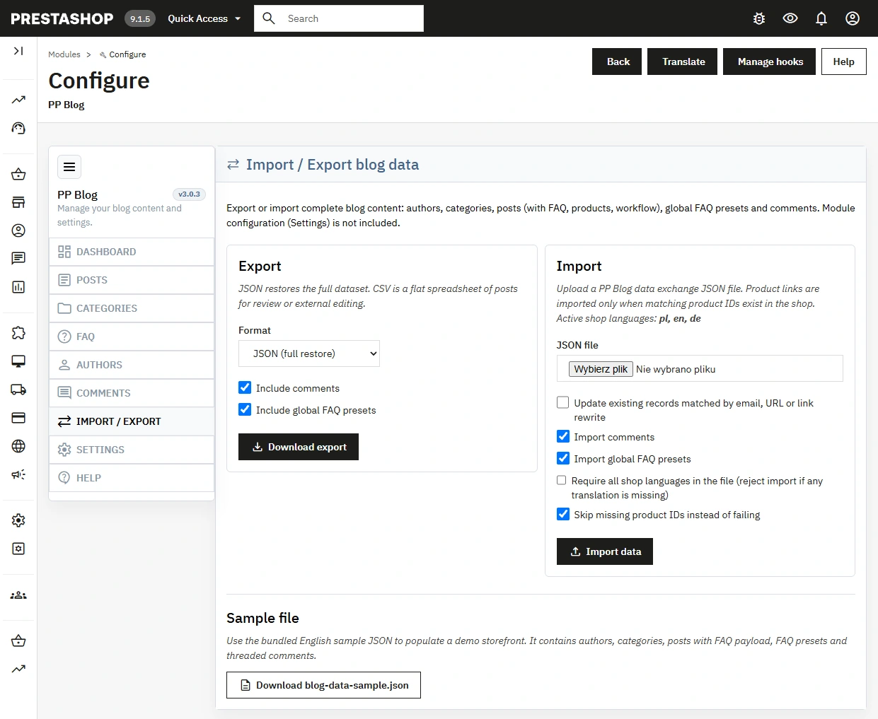 PrestaShop blog module with SEO, FAQ, workflow and comments