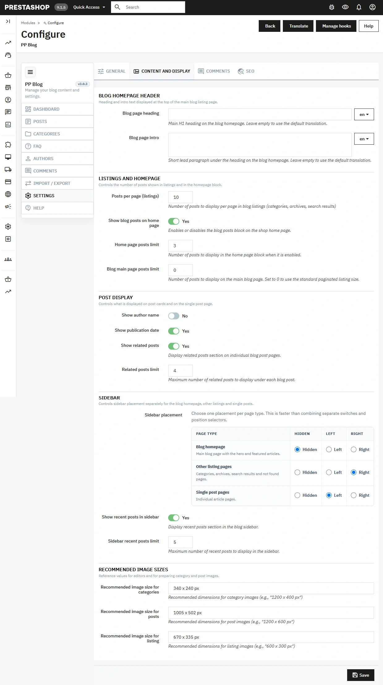 PrestaShop blog module with SEO, FAQ, workflow and comments