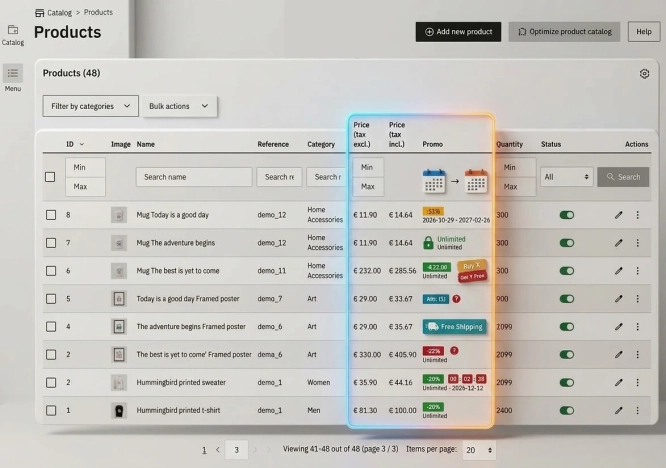 PrestaShop Back Office – Promotions in the Product List