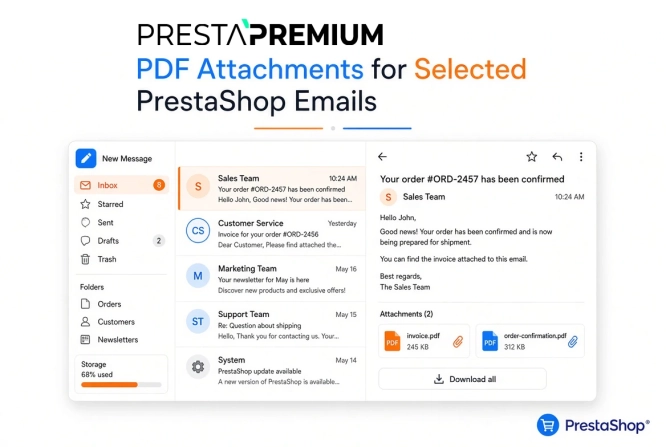 Załączniki PDF do maili PrestaShop – Reguły i Multistore