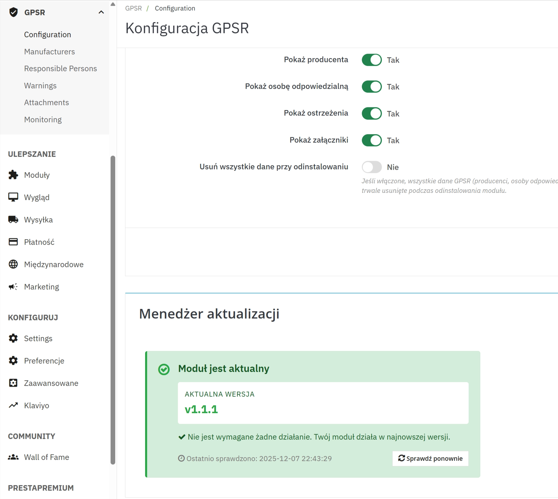 GPSR — moduł zgodności dla PrestaShop